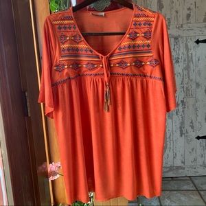 LUCKY BRAND orange cotton blend top, wide style